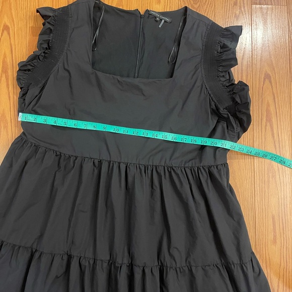 English Factory‎ Black Ruffle Mini Dress 2X 100% Cotton Smocking Square Neck - Picture 6 of 11